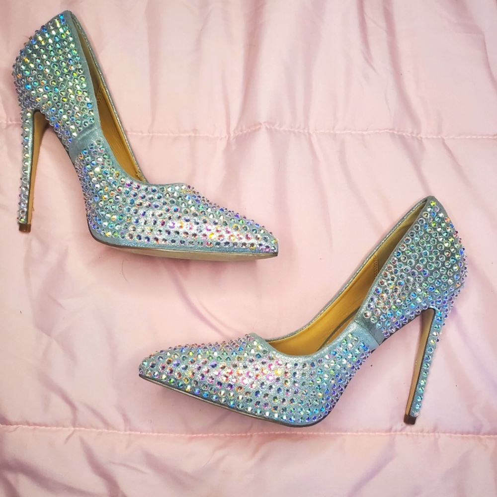 Lauren Lorraine pointed Toe Crystal Kitten Heels